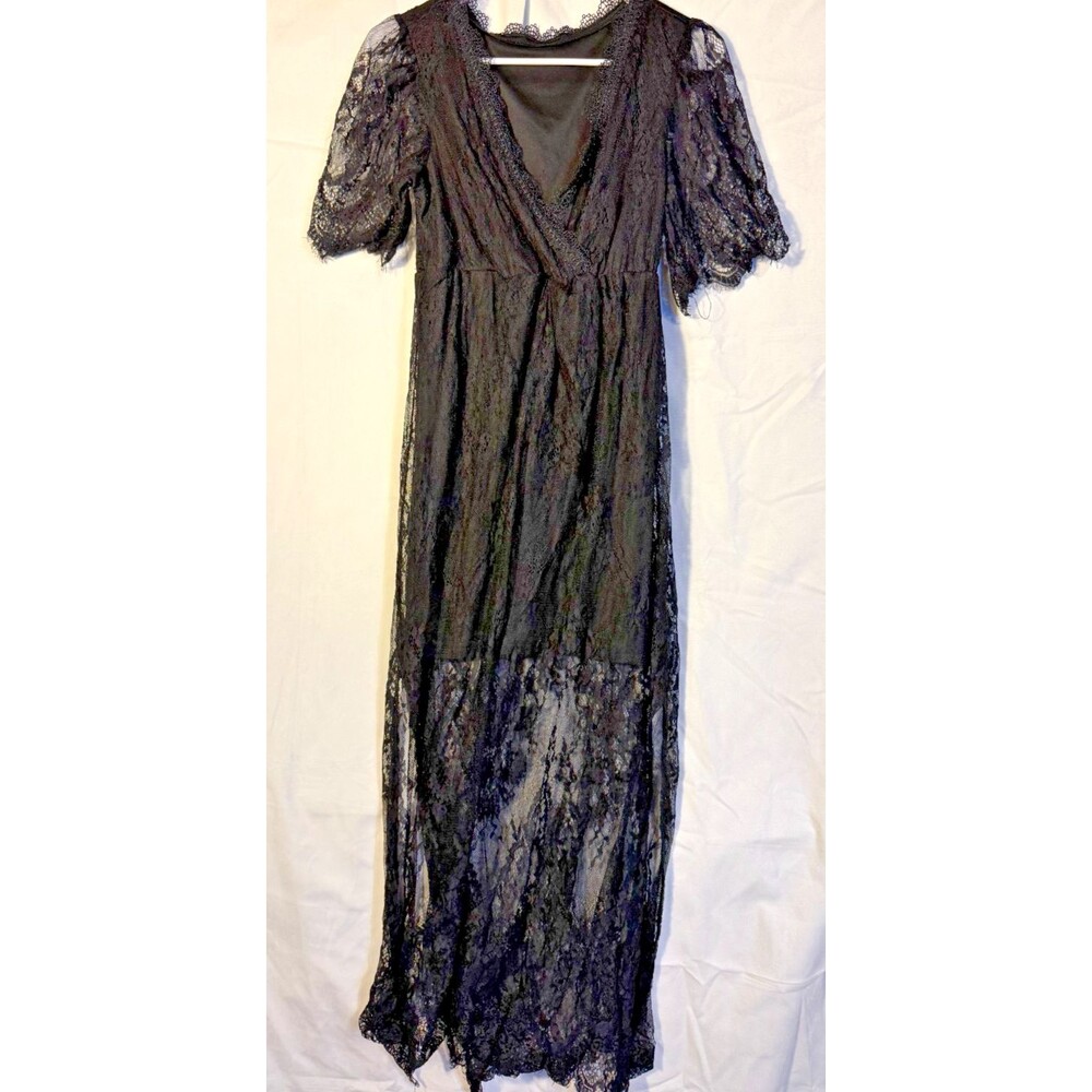 Whimsygoth Witchy Lace Overlay Dress Goth Dark Fairy Women's Small Ethereal